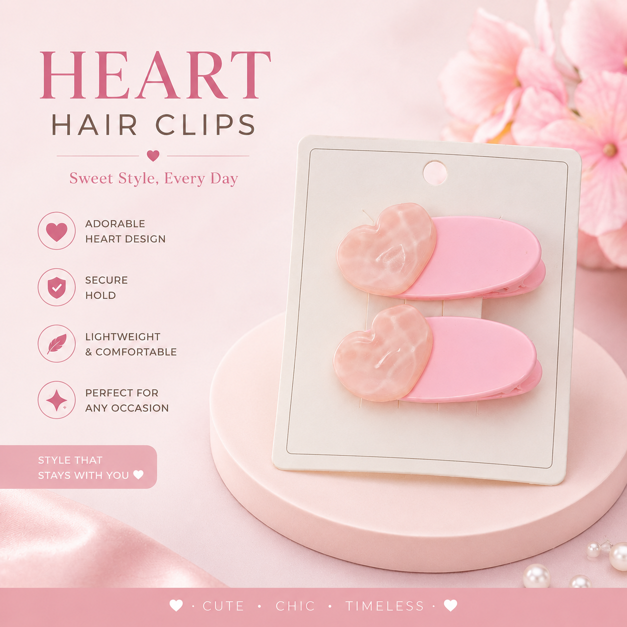 heart oval hair clips